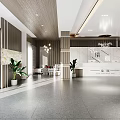 Modern Hotel Lobby Interior With Plants And Reception Desk 3d model