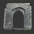 Ancient Stone Building Featuring Arched Doorway With Stone Steps And Moss 3d model