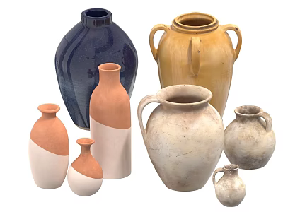 Assorted Ceramic Vases In Various Colors And Shapes For Home Decoration 3d model