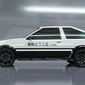 Classic Black White Sports Car Model With Fujiwara Tofu Shop Logo And Headlights