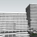 Modern Hospital Building Complex With Multi Storey Glass Facade And Green Courtyard