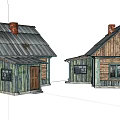 Traditional Rural Self-built House Featuring Wooden Exterior Tin Roof And Red Chimney