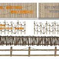 Rustic Wooden Garden Fence With String Lights And Natural Design Elements 3d model