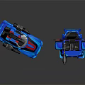 Blue Toy Robot With Red Accents And Matching Transformable Sports Car Model