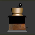 Vintage Manual Coffee Grinder With Copper Bowl And Wooden Base Design