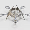 Intricate Metallic Mechanical Structure With Circular Rings And Spiked Supports
