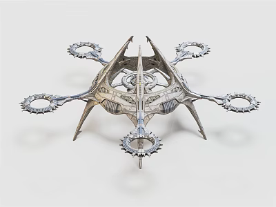 Intricate Metallic Mechanical Structure With Circular Rings And Spiked Supports 3d model