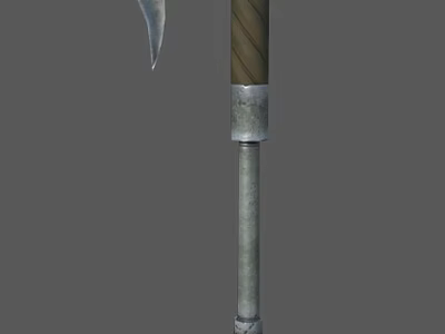 Sickle Tool With Metal Pole Wooden Handle And Sharp Blade Design 3d model