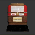 Vintage Wooden Radio With Red Accents And Classic Control Panel Design