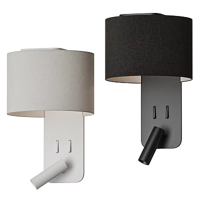 Modern Minimalist Wall Lamps With White And Black Fabric Shades For Home Decor 3d model