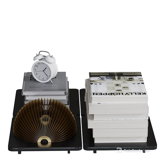 Inflatable Fan Shaped Decor With Books Alarm Clock And Kelvin Klein Items 3d model 