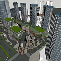 Modern Hotel Building With Green Roof And Plaza In Urban High Rise Complex