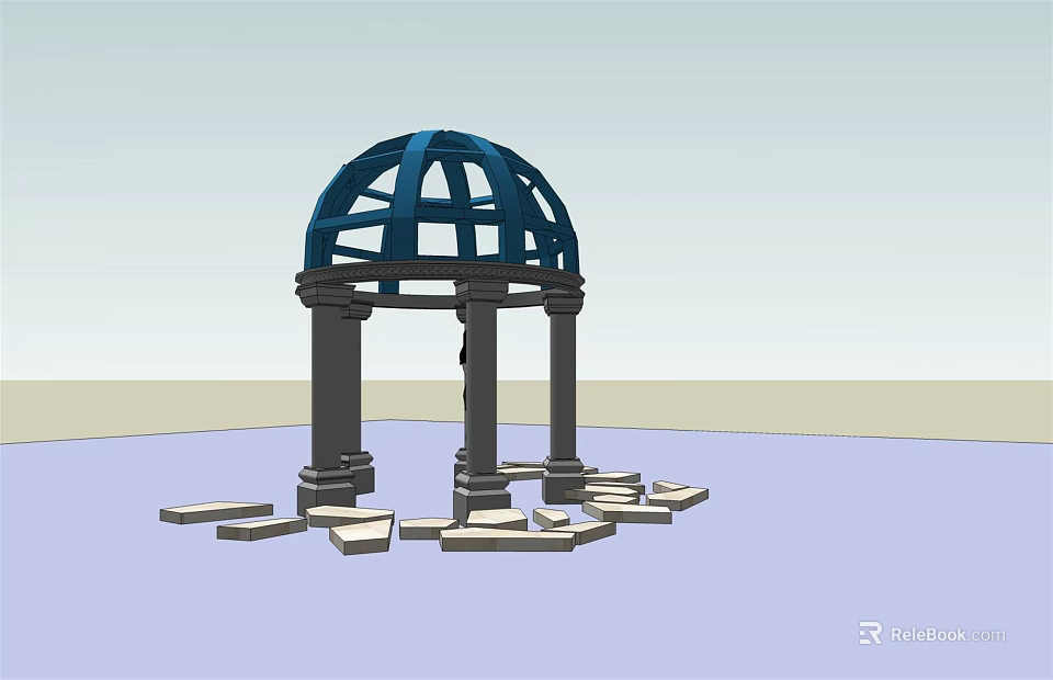 Architectural Blue Dome Outdoor Structure With Black Columns And Stone Slabs 3d model 