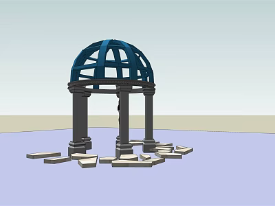 Architectural Blue Dome Outdoor Structure With Black Columns And Stone Slabs 3d model