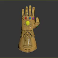 Golden Infinity Gauntlet With Colorful Gemstones As Elaborate Cosplay Fashion Accessory