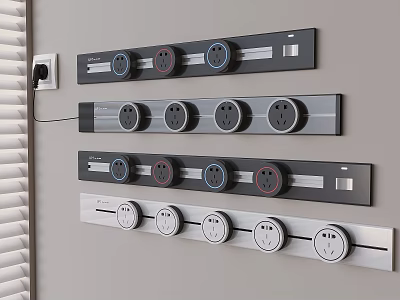 Wall Switch Panels With Modern Design Colorful Buttons And Multiple Sockets 3d model