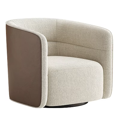 Modern Beige And Brown Fabric Accent Chair With Sleek Armrest Design 3d model
