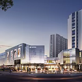 Modern Commercial Street With High Rise Buildings Illuminated Plaza And Retail Shops
