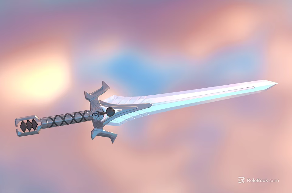 Fantasy Glowing Sword Weapon With Decorative Hilt And Metallic Blade In Sky 3d model 