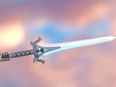 Fantasy Glowing Sword Weapon With Decorative Hilt And Metallic Blade In Sky 3d model