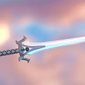 Fantasy Glowing Sword Weapon With Decorative Hilt And Metallic Blade In Sky