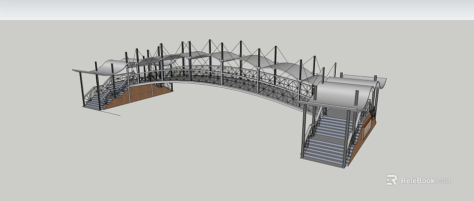 Modern Architectural Bridge Design With Metal Frame Canopy And Stairs 3d model 