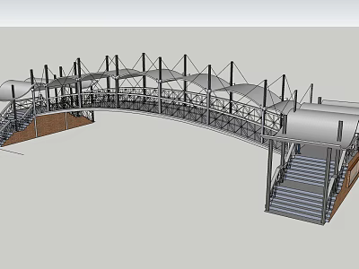 Modern Architectural Bridge Design With Metal Frame Canopy And Stairs 3d model