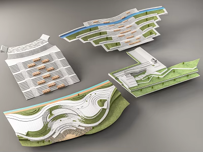 Park Landscape Design With Winding Paths Green Areas And Topographical Layout Features 3d model
