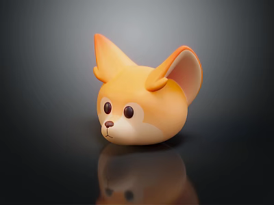 Cute Cartoon Fox Head With Orange Yellow Gradient And Big Ears Design 3d model