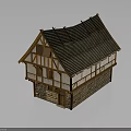 Traditional Half Timbered Building With Tiled Roof Stone Brick Walls Wooden Frame Windows And Door