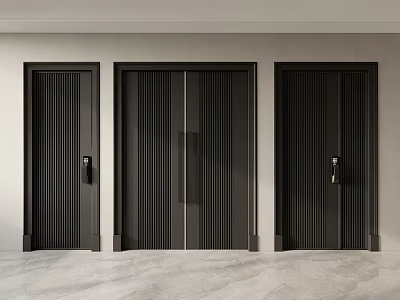 Modern Black Interior Swing Doors With Vertical Stripe Design For Home Living Space 3d model