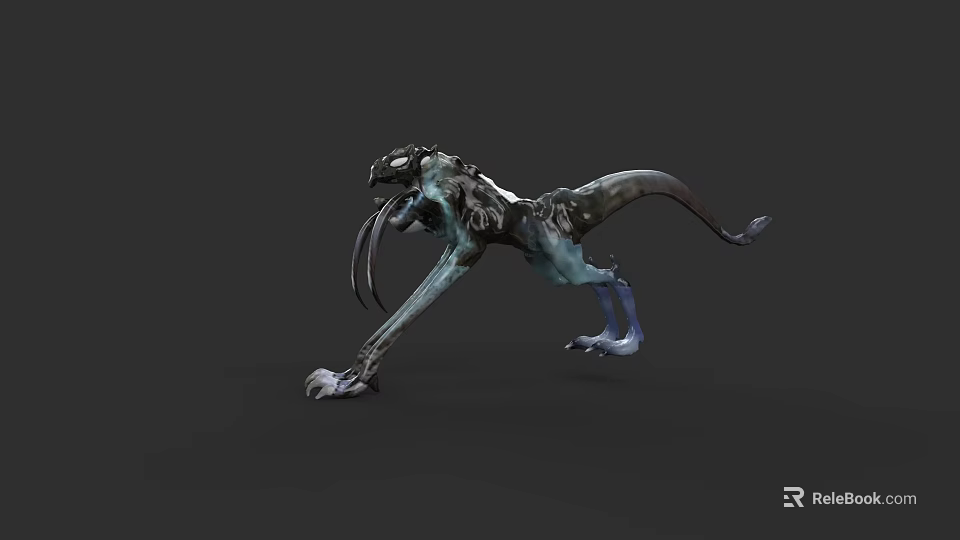 Sci Fi Reptile Creature 3D Model With Sharp Claws Blue Green Skin And Long Tail 3d model 