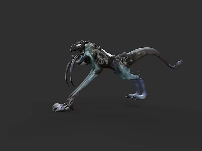 Sci Fi Reptile Creature 3D Model With Sharp Claws Blue Green Skin And Long Tail 3d model