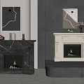 Two Stylish Modern Fireplaces With Marble Surrounds Artwork On Top And Warm Flames Inside