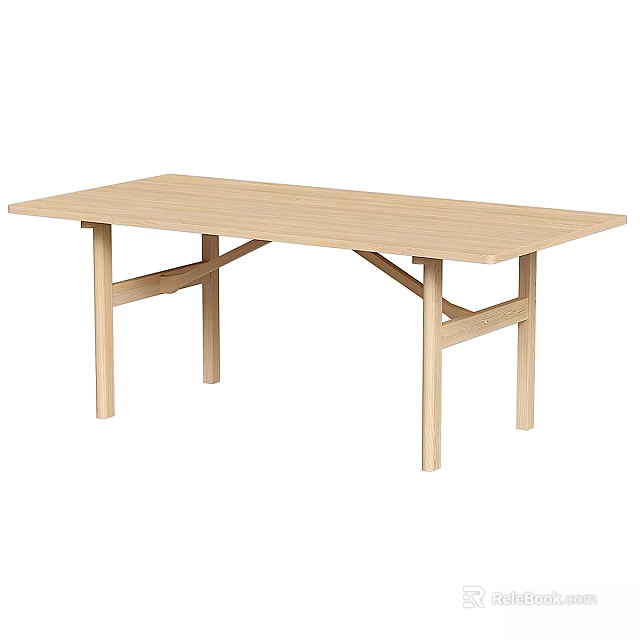 Light Wooden Rectangular Dining Table With Cross Legs And Minimalist Design 3d model