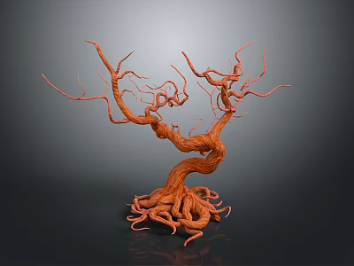 Unique Wood Stone Sculpture With Twisted Branches And Intricate Roots 3d model