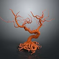 Unique Wood Stone Sculpture With Twisted Branches And Intricate Roots