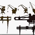 Public Facility Industrial Cranes With Orange And Brown Boom Structures And Platforms