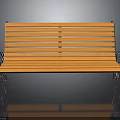 Orange Wooden Slatted Bench With Metal Armrests And Sturdy Frame Design