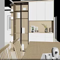Modern Wooden Sideboard With Built In Lighting And Decorative Vases In Dining Room