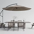 Modern Outdoor Table and Chair Set With Beige Cantilever Umbrella and Wooden Frame