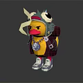 Cute Yellow Duck Wearing Frog Hat With Big Eyes Coat Backpack And Sneakers