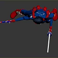 Game Movie Character In Blue Red American Flag Uniform Holding Gun And Sword Combat Pose