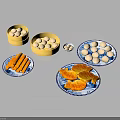 Traditional Chinese Pastries And Snacks With Bamboo Steamers Fish Shaped Treats And Dumplings