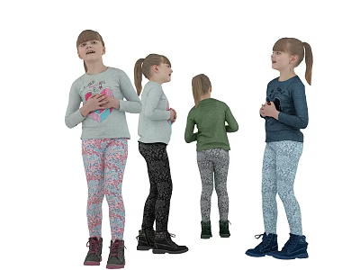 Four Girls In Colorful Casual Outfits With Different Poses 3d model