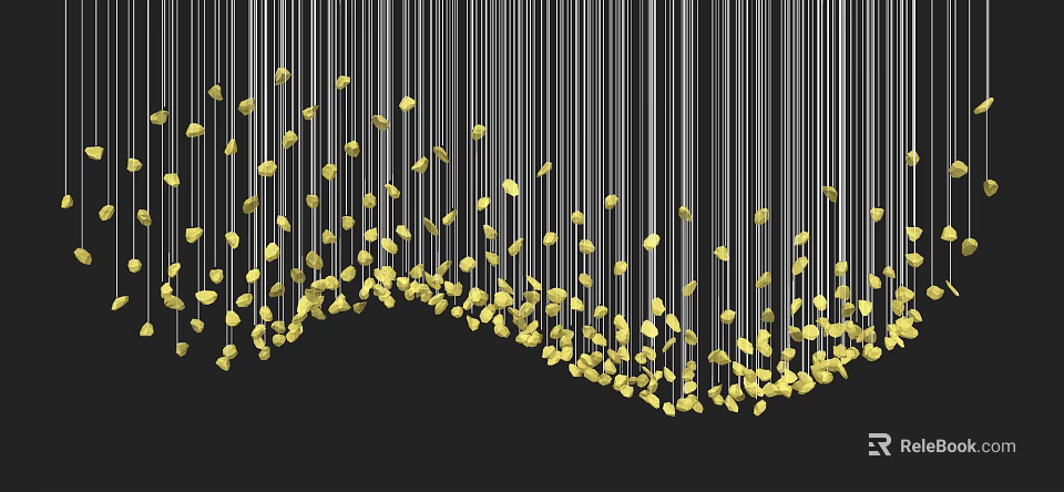 Modern Chandelier With Slender Hanging Lines Yellow Square Ends And Curved Design Against Black Background 3d model 