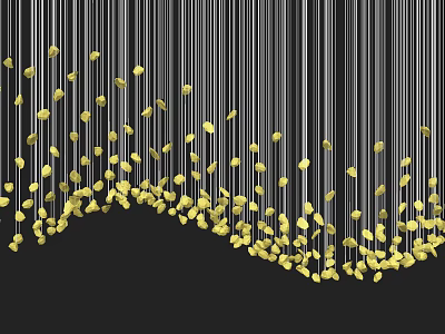 Modern Chandelier With Slender Hanging Lines Yellow Square Ends And Curved Design Against Black Background 3d model