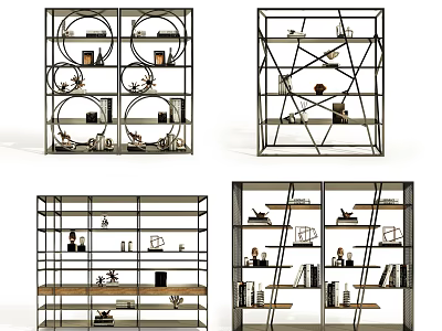 Modern Geometric Bookcase With Multi Layer Open Shelves And Decorative Items 3d model