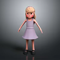 Cartoon Woman With Blonde Hair In Purple Dress And Black Shoes On Gray Background
