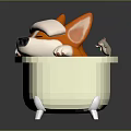Corgi Enjoying Bath Time In Bathtub With Blue Water Toys And Faucet